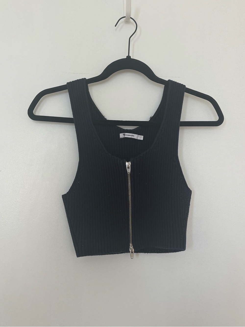 T by Alexander Wang Black Ribbed Zip Front Crop Tank